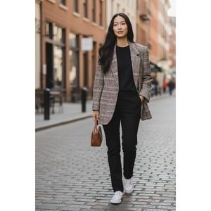 Dear John Plaid Blazer Brown Black Oversized Check Jacket DJK3037-UBR Small